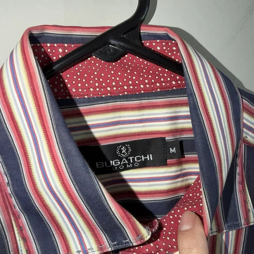 Bugatchi Uomo Shirt Mens Medium Red Striped Casual Button Up Long Sleeve